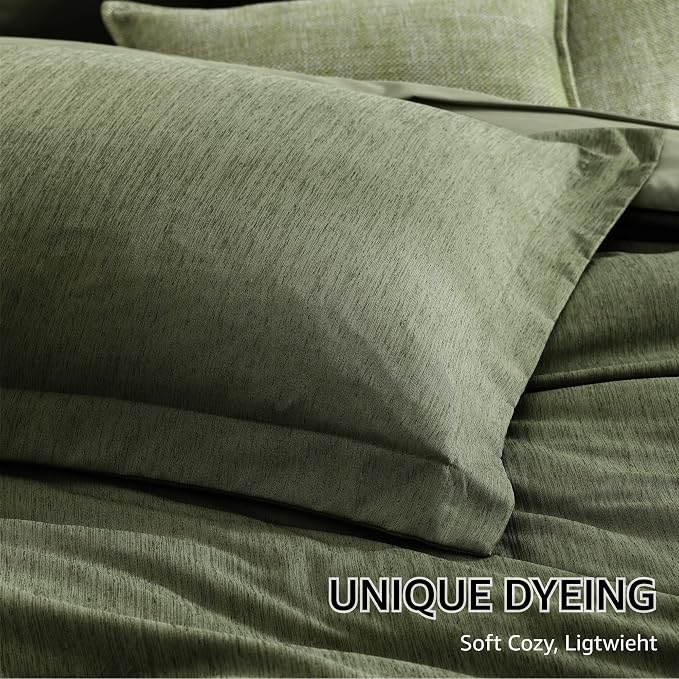 Monbix Super King Plus Comforter Set Olive Green 7 Pieces Bed in a Bag | Cationic Dyeing Reversible All Season Bedding Sets with Comforter, Sheets, Pillowcases & Shams