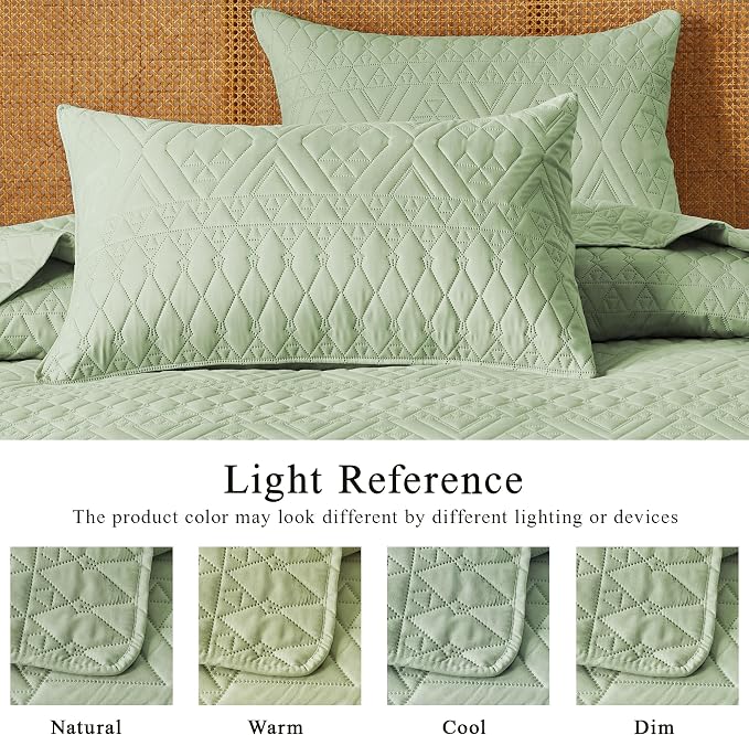 akkialla King/Cal King Size Quilt Bedding Set,Sage Green Lightweight Microfiber Soft Bedspread,Modern Style Geometric Pattern Coverlet Set for All Seasons,3 Piece(1 Quilt,2 Pillow Shams)