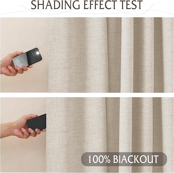 RYB HOME 100% Blackout Pinch Pleated Linen Curtains, Back Tab Drapes Privacy Thermal Insulating for Living Room Kitchen Dining Bay Window, W 42 x L 84 inches, Linen, 2 Panels