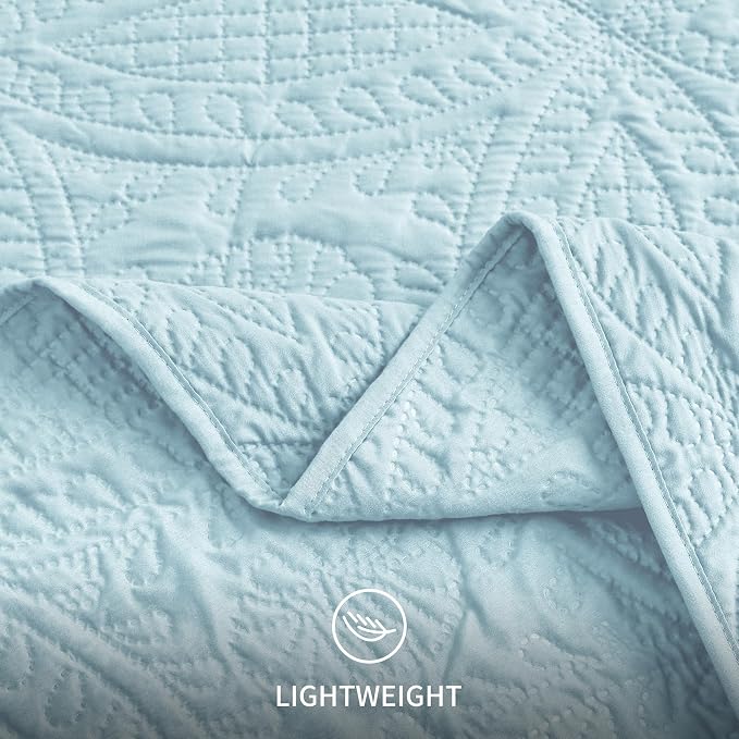 Love's cabin Twin Quilt Set Spa-Blue Bedspreads - Soft Bed Summer Lightweight Bedspread Comforter - Modern Style Coin Pattern Coverlet for All Season - 2 Pieces (1 Quilt, 1 Pillow Sham)