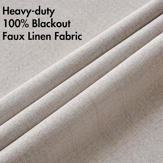 MIULEE 100% Blackout Linen Curtains for Bedroom 62x84 Inches Ivory | Room Darkening, Light Blocking, Thermal Insulated, Grommet Top, Linen Textured, Window Curtains for Living Room, 2 Panels