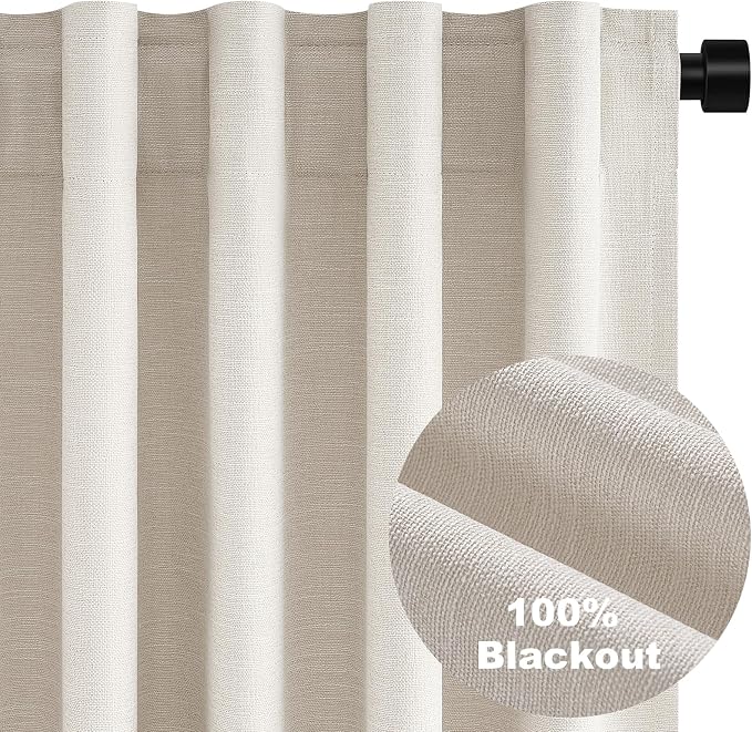 Topfinel 45 Inches Long Linen Blackout Curtains Tiers for Small Window 2 Panels Set Heat Blocking Thermal Insulated Short Drapes for Kitchen Bathroom Curtain Hook Belt Pleated Back Tab (W52 xL45)
