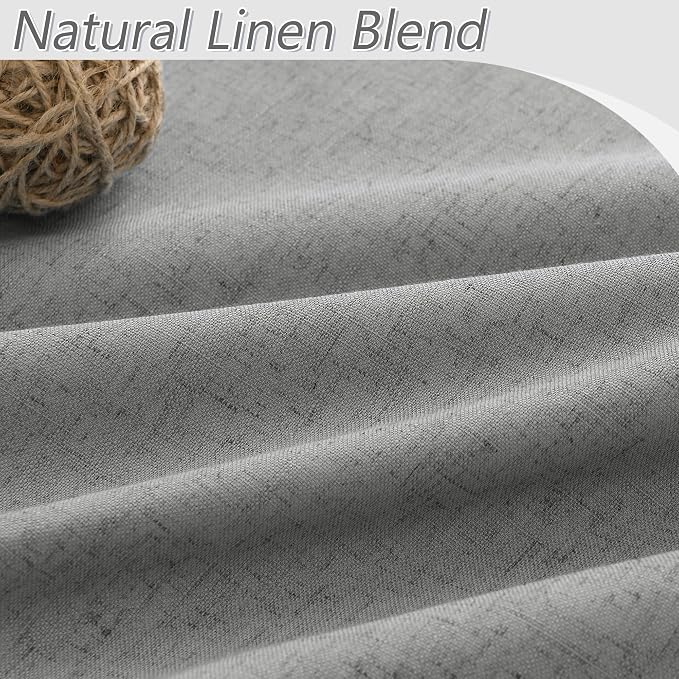 Dark Grey 100% Blackout Linen Curtains 90 Inch Length 2 Panels Set for Living Room Back Tab Thermal Insulated Black Out Drapes Room Darkening Farmhouse Style for Bedroom Window Curtains