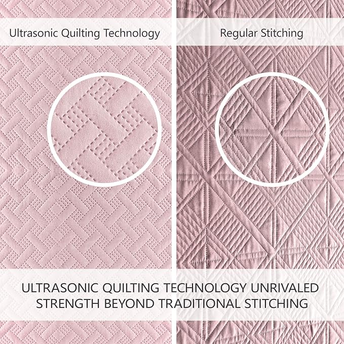 FLYMME Pink Twin Quilt Bedding Set Thin Lightweight Bedspreads,Modern Style Geometric Weave Stripe Pattern,Soft Microfiber Bed Coverlet for All Season (1 Quilt, 1Sham)