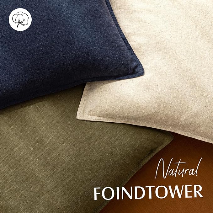 Foindtower Linen Solid Decorative Throw Pillow Covers 18x18 Natural Beige | Pack of 2 Boho Farmhouse Neutral Pillowcase,Soft Euro Accent Cushion Covers,Home Decor for Bed Couch Sofa Bedroom Living Room