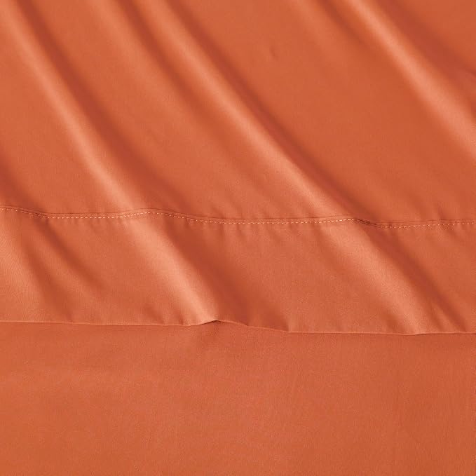 Amazon Basics Lightweight Super Soft Breathable Wrinkle-Free Microfiber 3-Piece Bed Sheet Set, Twin XL, Brick, Solid