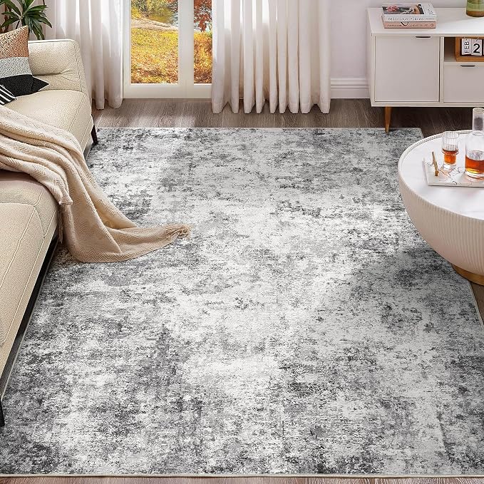 UERMEI 10x14 Washable Area Rug - Neutral Modern Abstract Living Room Rugs, Non-Slip Soft Large Indoor Floor Carpet for Bedroom Home Office & Under Dining Table Decor, Dark Brown