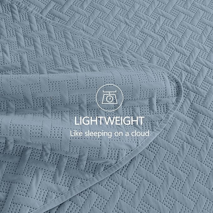 FLYMME Twin Quilt Set,Lightweight Dusty Blue Bedspreads,Basket Weave Pattern,Ultra Soft Microfiber Bedspread Bed Coverlet 2 Pieces for All-Seasons (1 Quilt,1 Shams)