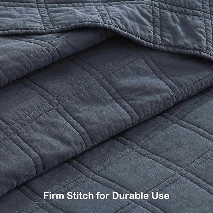 HORIMOTE HOME 100% Cotton Quilt Set King Size, Denim Blue Pre-Washed Bedspreads Coverlet Set in Geometric Pattern, Cozy Lightweight Stitching Decorative Bedding Cover with 2 Shams for All Season