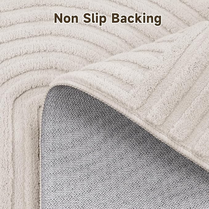 Pauwer 3x10 Area Rugs for Living Room, Modern Non Slip Washable Rug, Beige | Arch Pattern, Soft Fluffy, Neutral, Boho Accent, Solid Color Floor Carpet, For Kids Room Dining Room Nursery Entryway