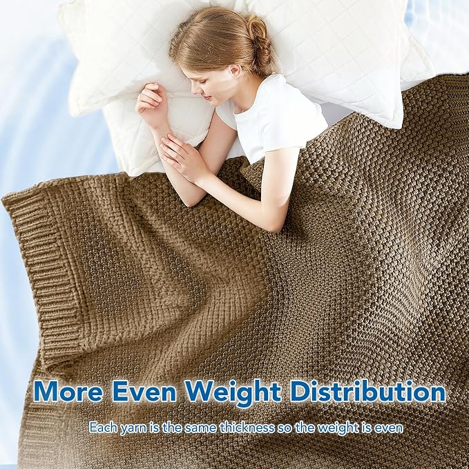 Knitted Weighted Blanket - 50"x60" 5lbs Cooling Chunky Knit Heavy Blanket for Adults Cable Yarn Knit Decorative No Beads Soft, Cozy and Cooling Weighted Throw Blankets Machine Washable