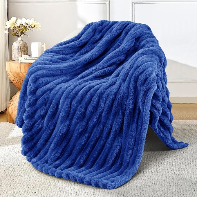 Exclusivo Mezcla Striped Fleece Throw Blanket for Couch, Sofa, Bed, 50"x60" | Soft Breathable Cozy Bed Blankets, Lightweight Plush Fluffy Fuzzy Jacquard Decorative Blankets