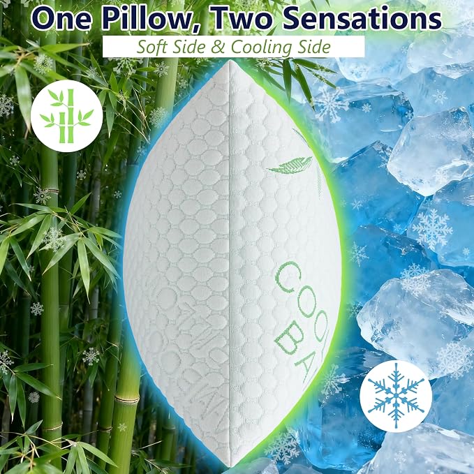 Cooling Pillows, Shredded Memory Foam Pillows King Size Set of 2 Adjustable Firm Bamboo Bed Pillows for Hot, Side, Back and Stomach Sleepers
