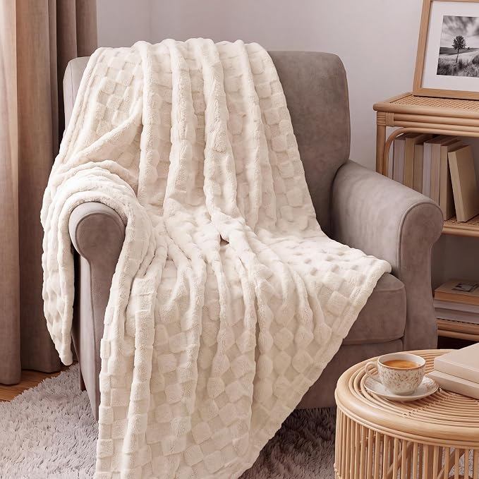 Bedsure GentleSoft Throw Blanket for Couch - Super Soft Cozy Blankets Gifts for Kids Girls, Cute Small Fleece Throws for Bedroom Home Decor, Cream, 50x70 Inches