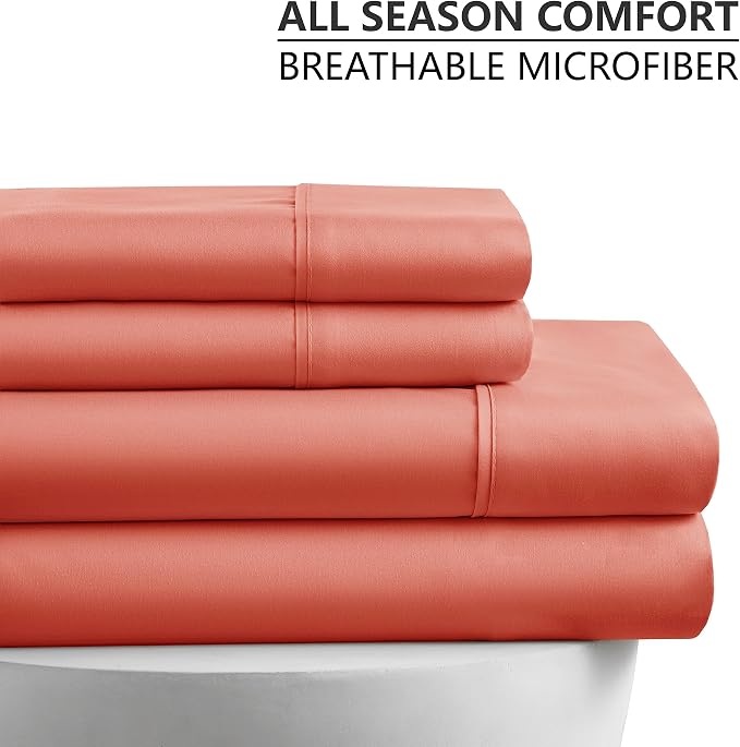 American Home Collection Full Size Sheet Set - Ultra-Soft Microfiber 15-Inch Deep Pocket - Wrinkle Free and Fade Resistant (Peach)
