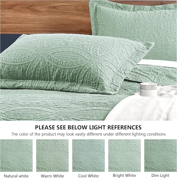 Love's cabin Twin Quilt Set Sage Bedspreads - Soft Bed Summer Lightweight Bedspread Comforter - Modern Style Coin Pattern Coverlet for All Season - 2 Pieces (1 Quilt, 1 Pillow Sham)