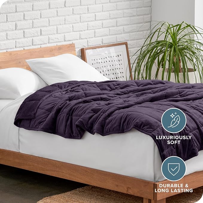 Bare Home Minky Fleece Weighted Blanket (Eggplant, 60"x80" 17lbs) | Queen Size for Adults, Minky Fleece, Premium Heavy Blanket Nontoxic Glass Beads
