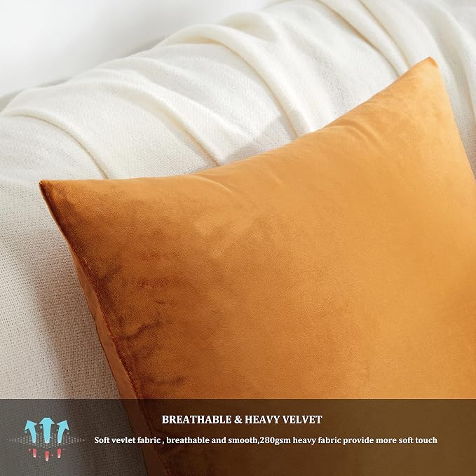GIGIZAZA Decorative Throw Pillow Covers 20 x 20, Cinnamon Burnt Orange Sofa Pillow Covers Velvet, Set of 4 Decor Square Cushion Covers