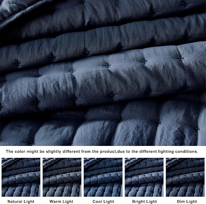 WDCOZY Navy Blue Queen Size Quilt Bedding Sets with Pillow Shams, Lightweight Soft Bedspread Coverlet, Quilted Blanket Thin Comforter Bed Cover, All Season Summer Spring, 3 Pieces, 90x90 inches