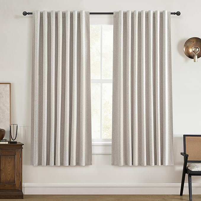 QJmydeco 54 Inch Curtains Sunblock Curtains for Bedroom 2 Panel Sets, Total Blackout Insulated Opaque Curtain for Summer Heat 4-1/2 ft Drapes for 50 Inch Small Window Natural Light Brown (50" Wx54 L)