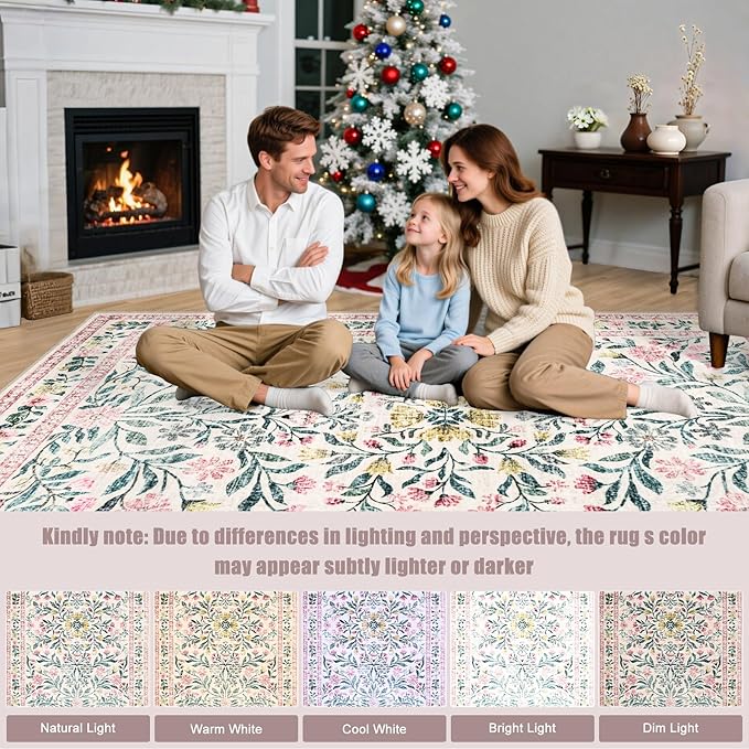 PLHXFR 2.6x14 Washable Runner Rug：Floral Indoor Kitchen Carpet Pink Green | For Hallway Bedroom Kitchen Laundry Bathroom Dorm,Vintage Floral,Machine washable,Non Slip,Stain Resistant,Indoor Floor