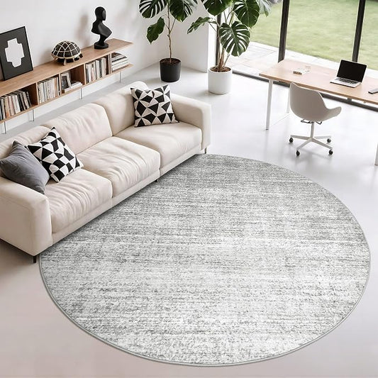 Round Rugs 6ft, Circle Washable Area Rugs for Living Room, Grey | Soft Low Pile, Thin & Lighweight Non Slip Carpet, Folable Stain Resistant Modern Indoor Floor Mat for Bedroom, Dining Room