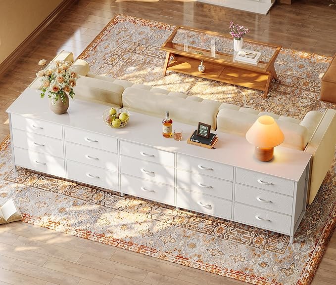 Huuger 86.6 Inch Long Dresser for Bedroom, TV Stand for 65, 75, 85 Inch TV | 15 Large Fabric Drawer Dresser, Entertainment Center for Bedroom, Wide Chest of Drawer with Storage