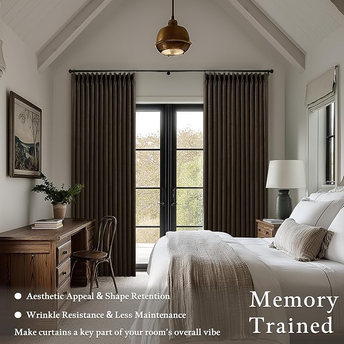 TWODRAPES Extra Long 120 Inch Blackout Chocolate Brown Curtains for Bedroom | Memory Trained, Pinch Pleated, Dual Layer Linen Drapes, Sound Proof, Thermal Luxury Floor to Ceiling Curtains, 10FT Length