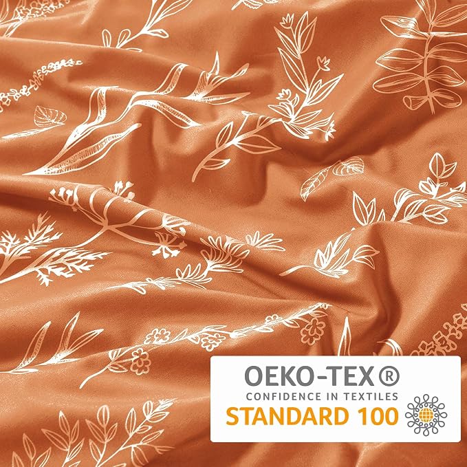 MUXHOMO Duvet Cover Twin/Twin XL Size Set, Reversible Floral Forest Carame Duvet Cover with Zipper Closure, 2 Pieces Botanical Patterns Soft Microfiber Bedding Set with 4 Ties (68"x90", 1 Pillow Case)