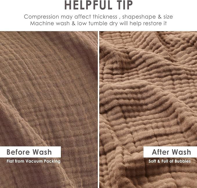 EMME Muslin Blankets for Adults Throw Blanket for Couch Breathable Gauze Soft Lightweight Airy Brown Queen 90" x 90"