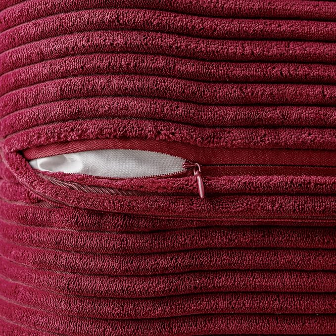 MIULEE Decorative Euro Sham Throw Pillow Covers 24x24 Inch Burgundy 2 Pack | Boho Broadside Striped Patchwork Pillow Covers, Soft Corduroy Cushion Cases, For Bed Sofa Couch Livingroom Home Decor