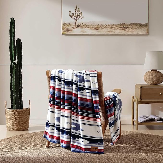 Wrangler - Blanket, Super Soft Plush Bedding, Yellowstone Inspired Throw Blanket for Couch or Bed (Coyote Sands Blue/Red, 50" x 70")