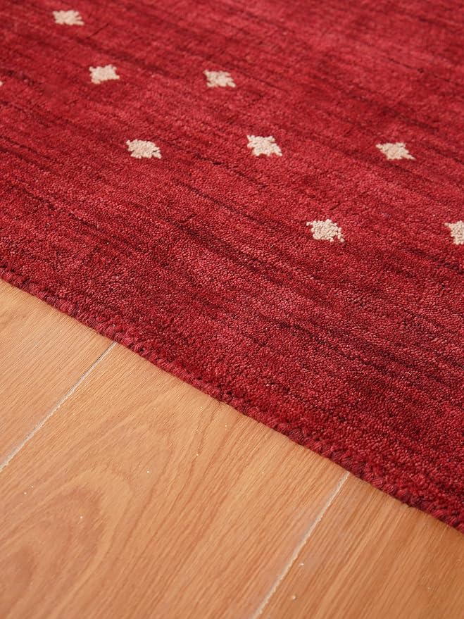 Rugsotic Carpets Hand Knotted Loom Wool ECO-Friendly Area Rugs - 6'x6', Octagon Shape, Red Color, Contemporary Modern, High Pile Thick Handmade Anti Skid Area Rugs for Living Room, Bed Room (L00530)