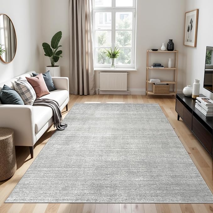 5x8 Area Rug Non Slip, Large Washable Rugs for Living Room, Grey | Soft Low Pile, Thin & Lighweight Carpet, Folable Stain Resistant Modern Indoor Floor Mat for Bedroom, Dining Room, Home Decor