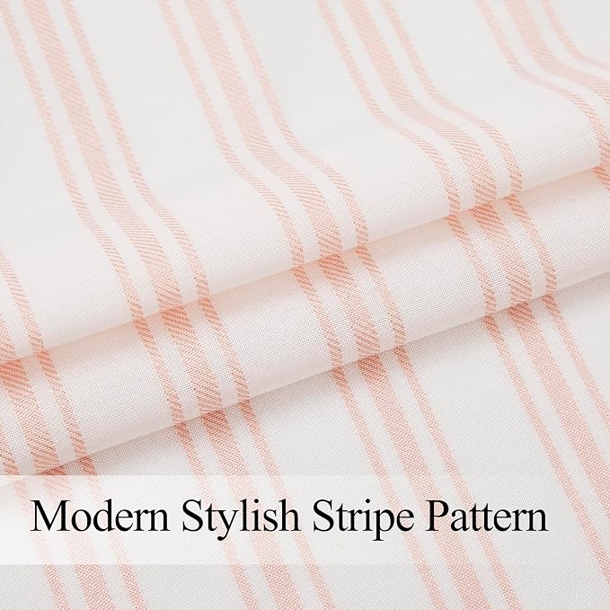ZJDECOR Cotton Blended Pink Vertical Stripe Tiers Panels,27" Wx24 Lx1 | Cafe Curtains,Semi Sheer,Rod Pocket,Cotton Blended Tiers,Cottage Farmhouse Rusitc,Kitchen Bathroom RV Window Treatment