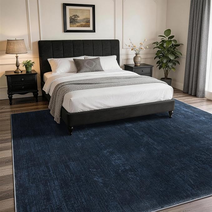 3x5 Washable Area Rug, Navy Blue Solid Area Rugs for Living Room & Bedroom | Stain-resistant & Non-slip backing,Low Pile Washable Large Carpet, Solid Vintage Style For High Traffic Areas(3x5,Navy Blue)