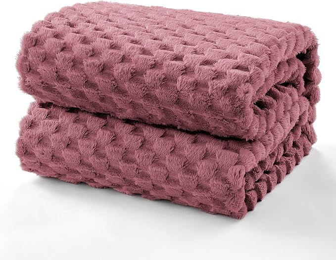 EXQ Home Gentle Soft Fleece Throw Blanket – Cozy Lightweight 3D Imitation Turtle Shell Jacquard Blanket for Couch Bed – All-Season Warm Fuzzy Flannel Blanket for Women Mom Her Gift(50"x60",Dusty Pink)