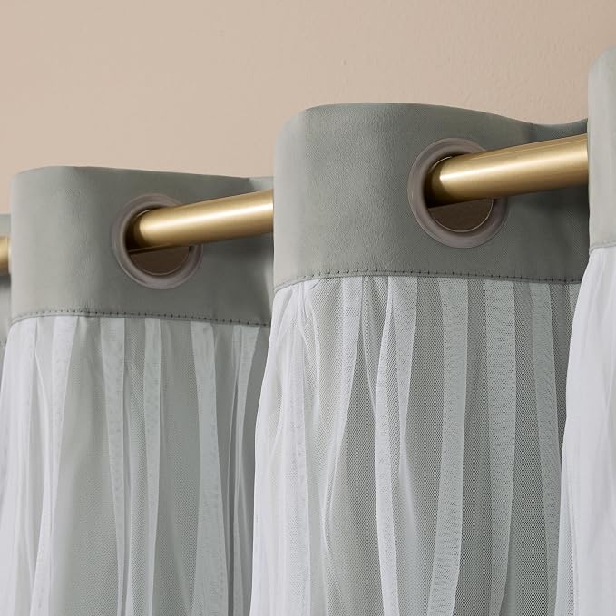 TOWN & COUNTRY LUXE Talia Double Layer Indoor Curtains, Sheer and Room Darkening Blackout, Grommet Top, Energy Efficient, 2-Pack Set, 52"x96", Soft Grey