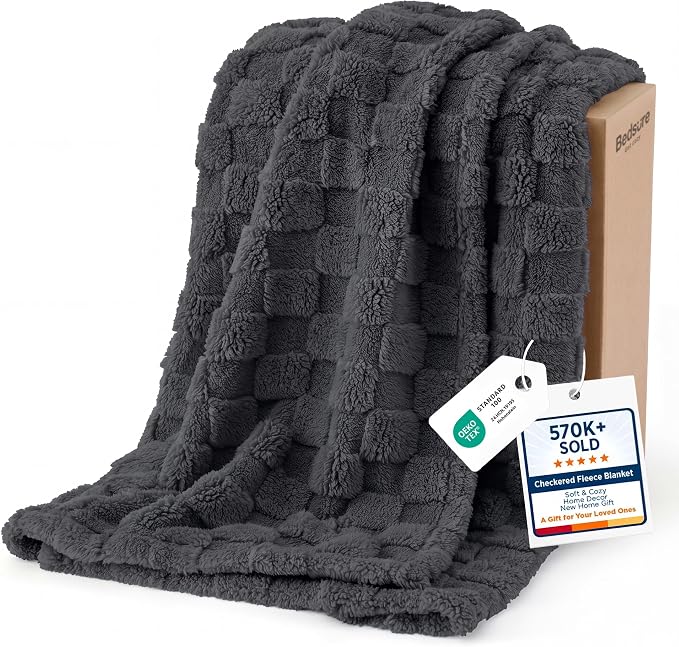 Bedsure GentleSoft Twin XL Blanket for Bed - Super Soft Cozy Fleece Blankets for Kids, Cute Throws for Girls, Dorm Room Essentials for Girls Teens Back to School, Dark Grey, 66x90 Inches