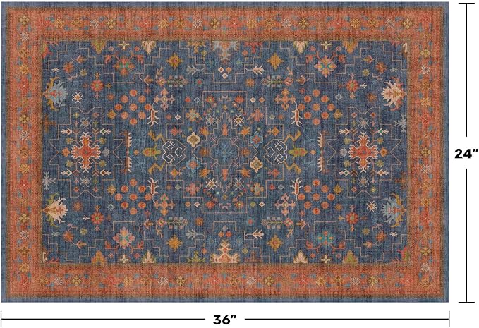 Washable 2x3 Entry Rug Front Door Indoor, Farmhouse Small Area Rugs for Kitchen, Bathroom, Entrance, Non Slip Rubber Backed, Perfect for Boho Décor (2x3 Navy Blue)