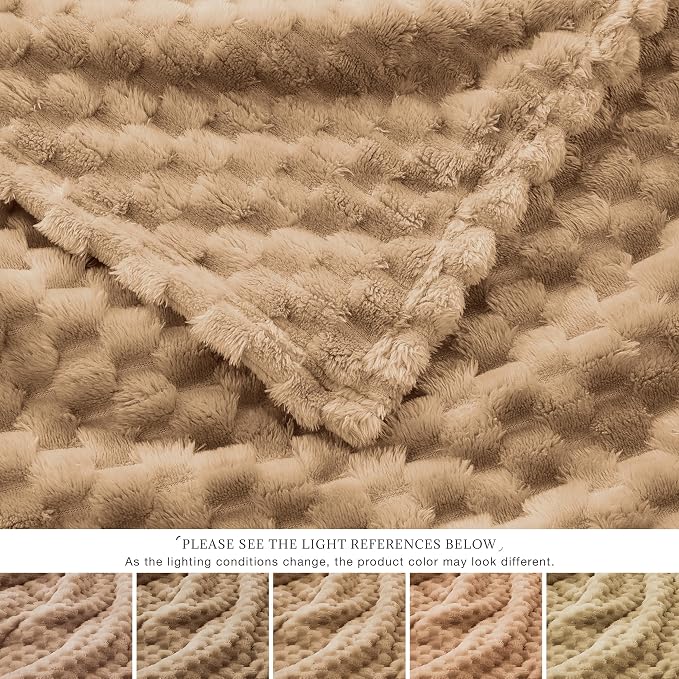 EXQ Home Fleece Blanket Queen Size for Couch or Bed - 3D Imitation Turtle Shell Jacquard Decorative Blankets - Cozy Soft Lightweight Fuzzy Flannel Blanket Suitable for All Seasons(90"×90",Brown)