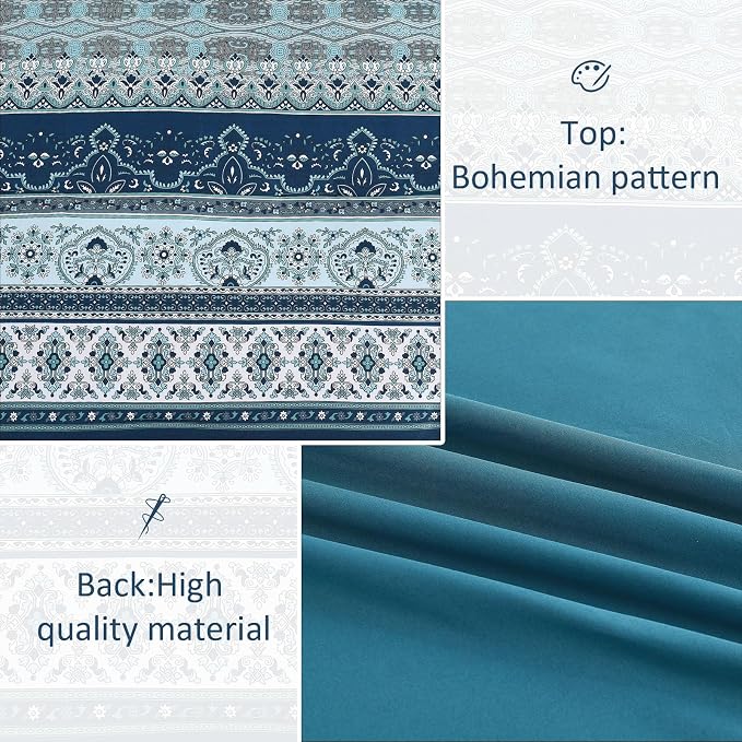 Cottolester Boho Comforter Set California King Size 8 Pieces, Teal Blue Comforter Bohemian Striped Bed in A Bag, Soft Microfiber Bedding Set for All Seasons