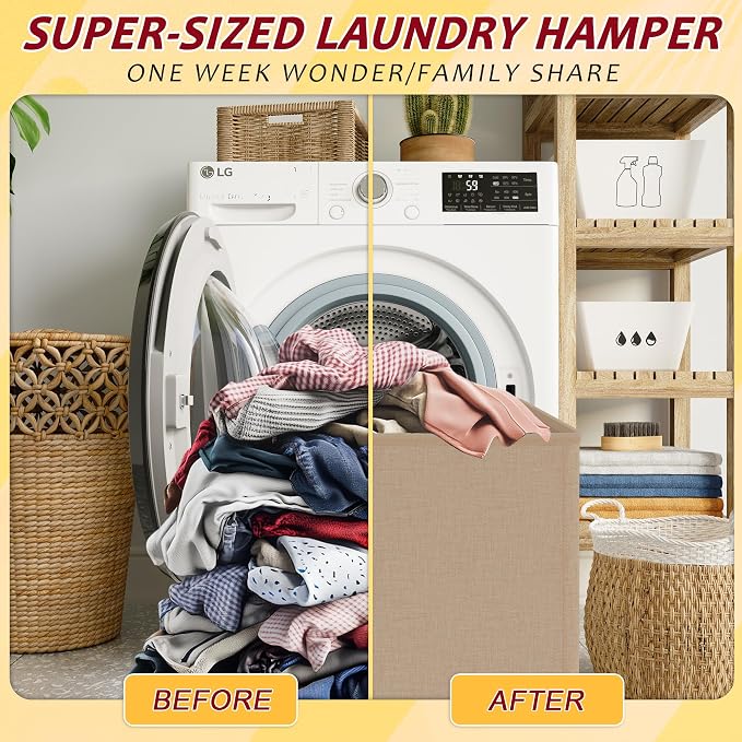 195L Laundry Hamper 3 Section,Large Laundry Hamper with Lid,Dirty Clothes Hamper with 3 Inner Bags,Collapsible Laundry Basket Organizer for Laundry Room,Bedroom,Laundry Sorter Hamper 3 Compartment