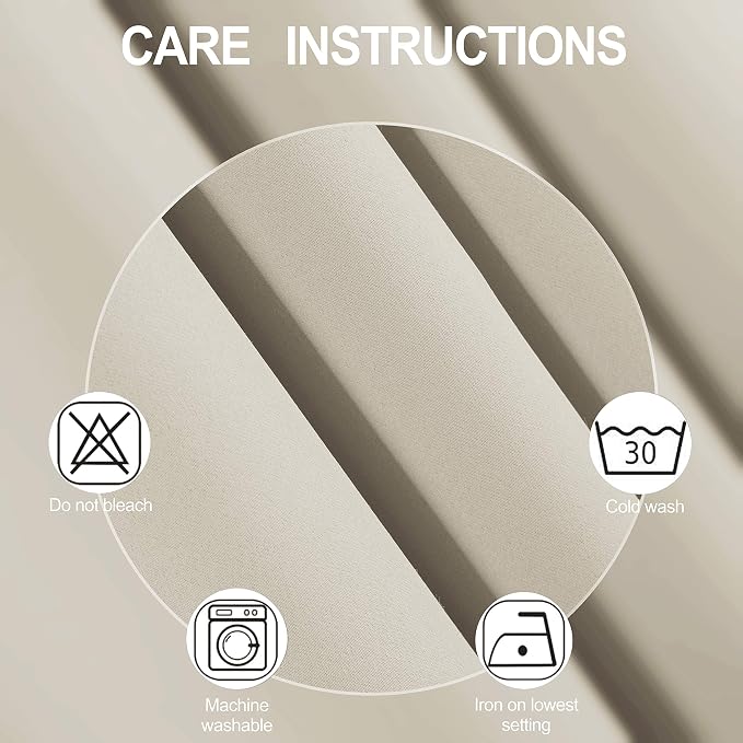 Light Beige Thermal Blackout Curtains/42 x 63 Inch/Set of 2 Panels Room Darkening Curtains for Bedroom