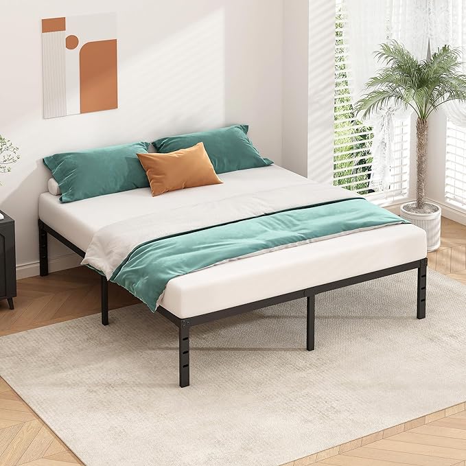 HLIPHA Metal Platform Bed Frame 16 Inch Tall,No Box Spring Needed,King Size Bed with Heavy Duty Strong Support Slats,Easy to Assemble,Black