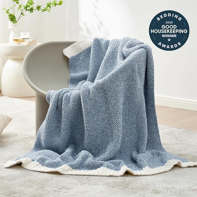 Snuggle Sac Blue Bedding Blanket Twin Size for Bed and Sofa, Reversible Super Soft Blankets Warm Cozy Knit Blankets Fuzzy Plush for Couch, Living Room, Blue, 60x80 inches