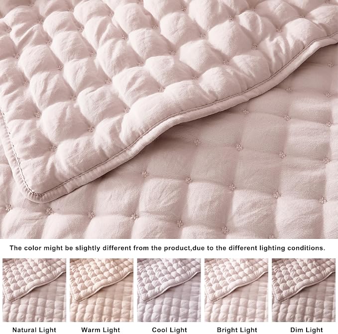 WDCOZY Pink King Size Quilt Bedding Sets with Pillow Shams, Lightweight Soft Bedspread Coverlet, Quilted Blanket Thin Comforter Bed Cover, All Season Summer Spring, 3 Pieces, 104x90 inches