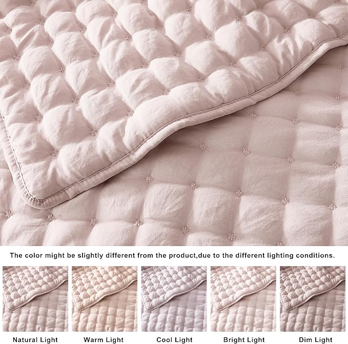 WDCOZY Pink Twin Size Quilt Bedding Sets with Pillow Sham, Lightweight Soft Bedspread Coverlet, Quilted Blanket Thin Comforter Bed Cover, All Season Summer Spring, 2 Pieces, 68x90 inches
