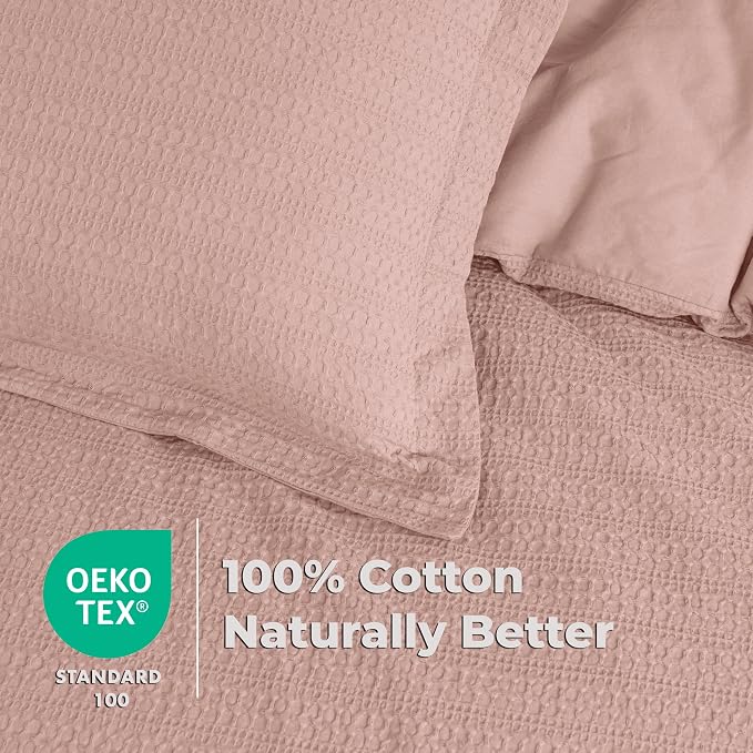 Dreamology Waffle Weave Duvet Cover, Full Duvet Covers,100% Cotton Waffle | Duvet Cover with Zipper Closure, Bedding Set, Soft Luxury Textured & Breathable Duvet Cover Set, 3Pcs (Dusty Pink, Full)