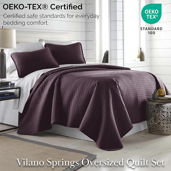 Southshore Fine Living, Inc. Twin XL Quilt Set, Dorm Bedding Essentials, Stain Resistant, Machine Washable Purple Bed Spread, Twin XL Quilt Bedspread Set with Matching Pillow Sham, Purple Quilts